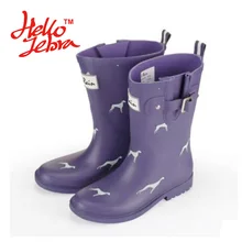 Women Fashion Printing Animals Rain Boots Ladies Solid Rubber Low Heel Slip Waterproof Buckle Rainboots 2016