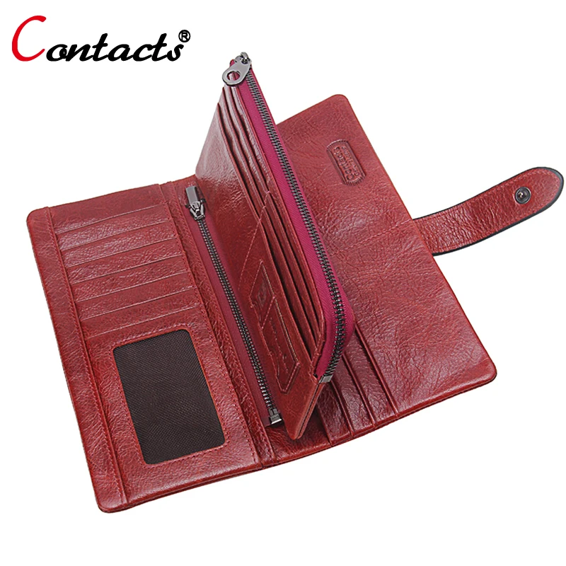 CONTACT'S Genuine Leather Men Wallet Women wallet Coin Purse Phone Clutch Long Organizer design Lady Card Holder Money Bag Red CONTACT'S Genuine Leather Men Wallet Women wallet Coin Purse Phone Clutch Long Organizer design Lady Card Holder Money Bag Red