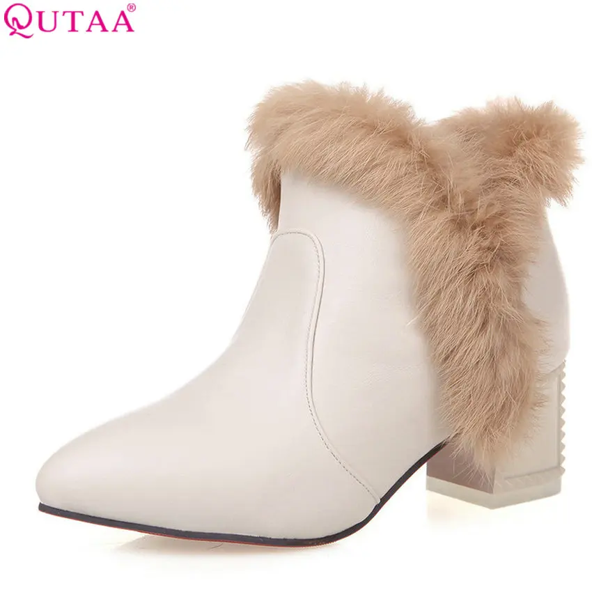 

QUTAA 2019 Women Ankle Boots Pu Leather Fashion Women Shos Platform Zipper Square High Heel Winter Boots Women Boots Size 34-43