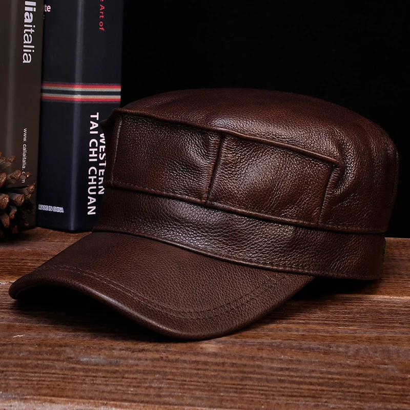 Billig HL059 männer echte leder baseballmütze marke neue frühling echt leder erwachsene feste einstellbare armee hüte caps