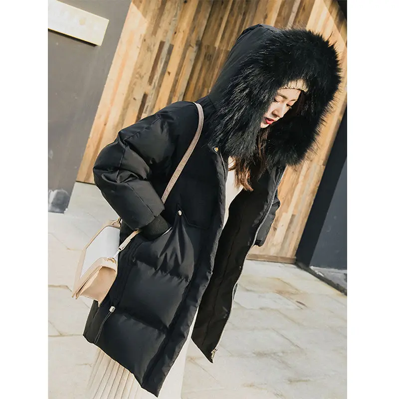 VANGULL Elegant Fur Collar Coat New Winter Thick Jacket Women Long Down cotton Parkas Female Warm Hooded Jacket Coat