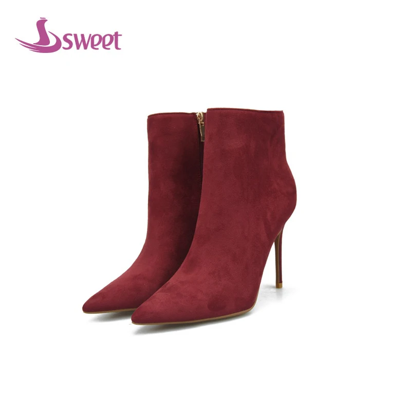 

sweet Brand womens shoes woman boots Winter Motorcycle boots Flock Zipper Solid Zipper Rubber Thin Heels PU ZipperA67A
