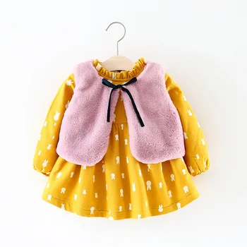 

Kids Winter Fur Dress Girls Clothes Baby Vest Vestidos Party Dresses Children Princess Dress Baby Infant Velvet Evening Dress