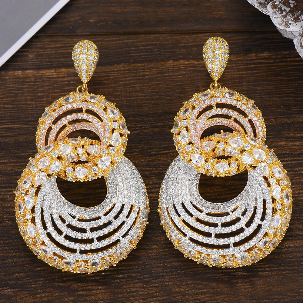 

GODKI New Luxury Infinity Twist African Long Dangle Earrings For Women Wedding Cubic Zircon African Indian Dubai Bridal Earrings