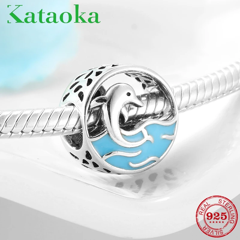 

Ocean beads Human friend dolphins Blue Enamel Authentic 925 Sterling Silver beads Fit Original Pandora Charms Bracelets making