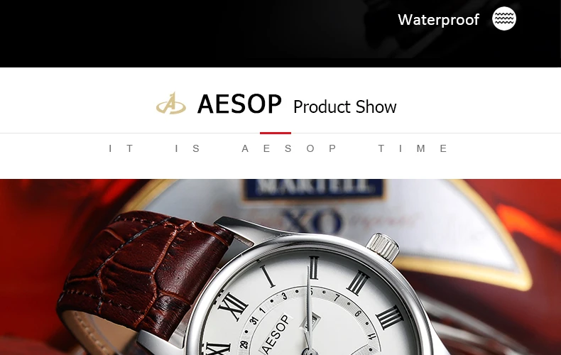 AESOP thinness 9 mm classic style Watch Men Quartz Moon Phase Male Clock Genuine Leather Relogio Masculino hour new arrival