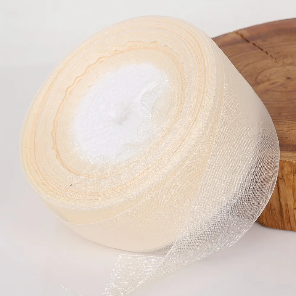 Ivory 15/20/25/38mm 45Meters(50yards) Organza Ribbon Apparel Sewing Fabric DIY Gift Pack Wedding Decoration Tapes Party Supplies ribbon decoration ribbon supplies organza ribbon
