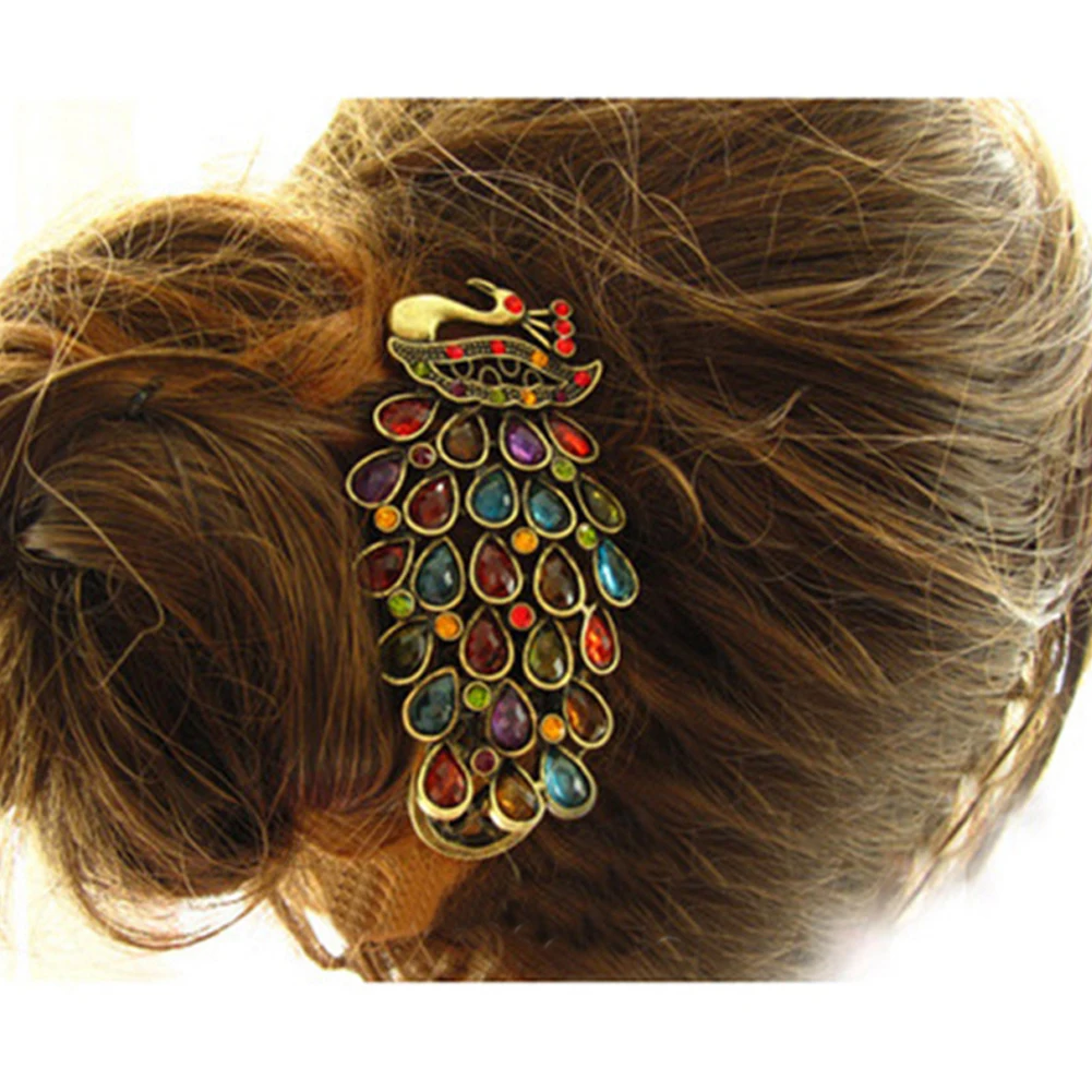 Модный дизайн прибытие винтажный Павлин заколка для волос Ювелирная антикварная бронзовая подвеска Кристалл Павлин заколка для волос когти