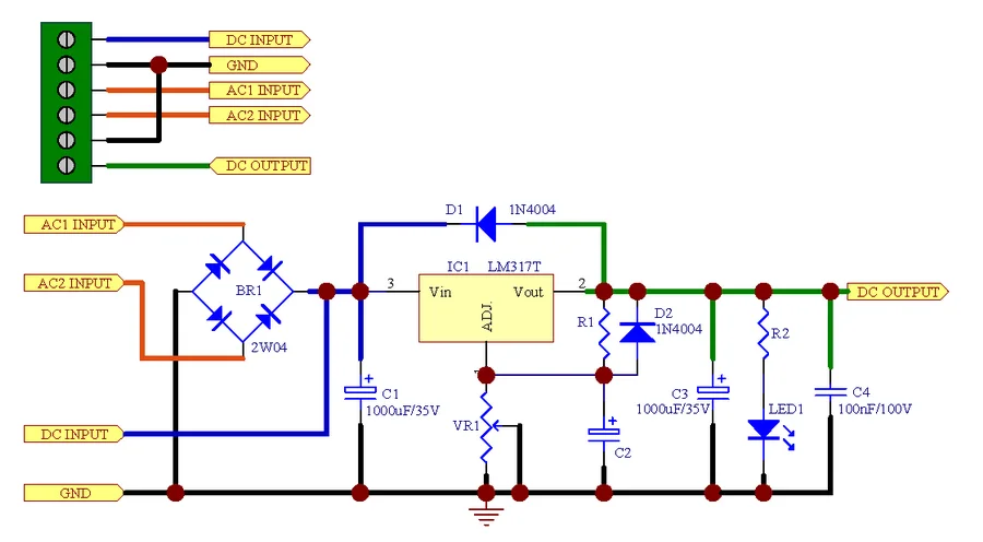 Напряжение печатная плата регулятора для LM317 или 78xx серии IC