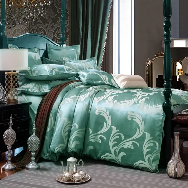 Wedding Bedding British green European extravagant jacquard silk 4pcs