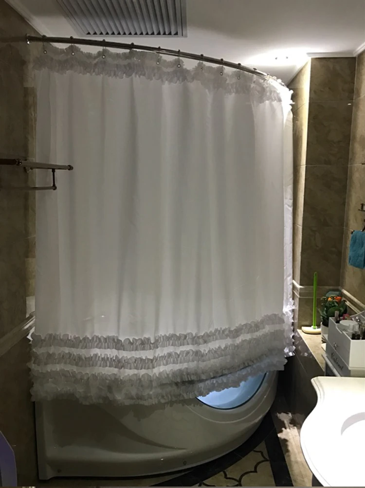 Принцесса кружево для дома для ванной для душа занавеска отель крюк или двойной плиссированные водонепроницаемый готовой душ Crutain