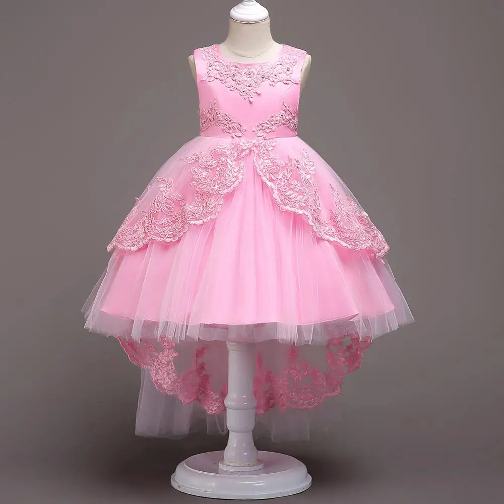 Дети рождественское платье для детей платья для девочек платье для маленьких девочек рождественское платье принцессы, свадебное вечернее платье на день рождения с кружевами, с цветочной вышивкой - Цвет: Розовый