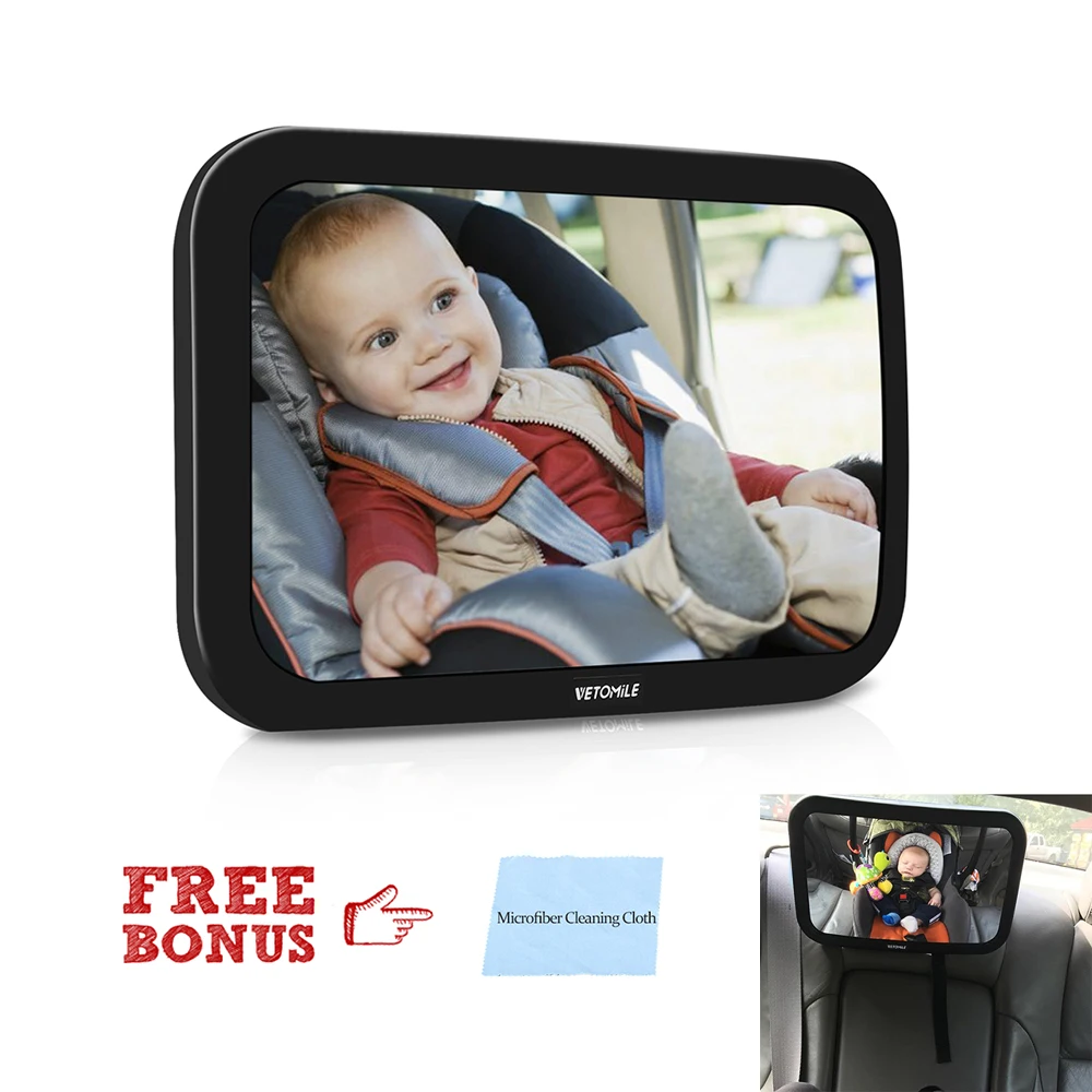 

Adjustable Car Rear Seat View Interior Mirror Backseat Headrest Double Straps for Baby/Child Infant Safety + Free Cleaning Cloth