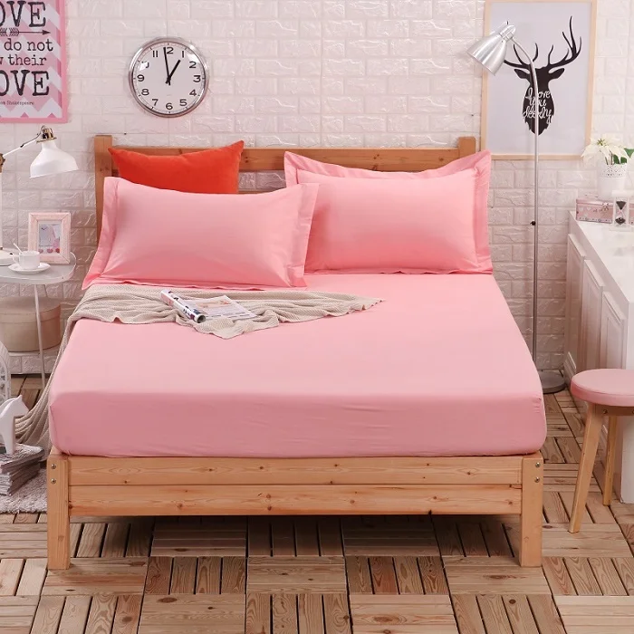 1 шт., хлопок, одноцветная простыня, наматрасник с четырьмя углами и эластичной лентой, простыня для кровати 65 - Цвет: pink