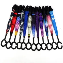 Складной обратный зонтик двойной слой перевернутый ветрозащитный дождь автомобиля зонты для женщин S1006