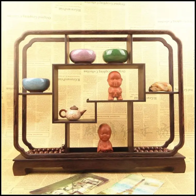 

Special offer kylin rosewood crafts Song-Yuan rectangular wooden wings Duobao teapot jade agate base frame