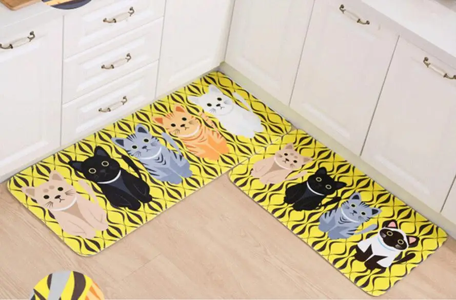 Ouneed Pet Cat Printed Bathroom Kitchen Rugs Doormats Cat Carpet For