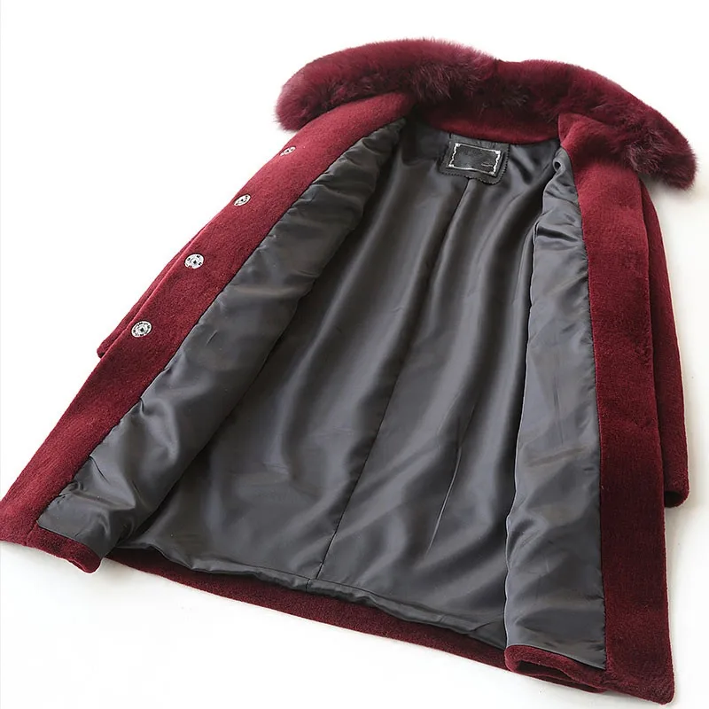 wine Green Red Dark black Des Longueur Naturel Fox D'hiver Femmes Avec Tonte army Veste Chaud caramel Moyen Pardessus Réel Manteau 2018 Wyq910 De Blue Moutons Col Ayunsue Fourrure BgqSnFRg