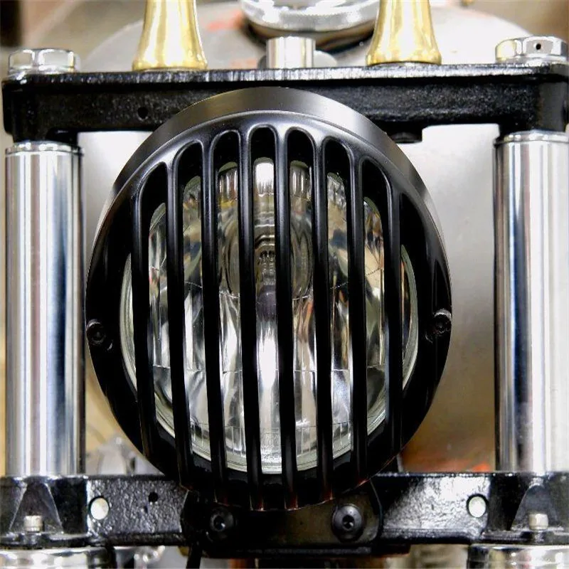 Black 5" Aluminum Motorcycle Headlight Deep Cut Grill Cage Finned