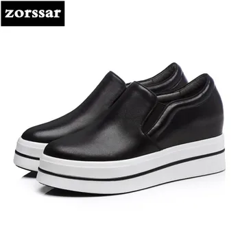

{Zorssar} Brands 2018 New Fashion Genuine Cow Leather Leisure Slip on flat shoes Women sneakers platform Casual Flats Loafers