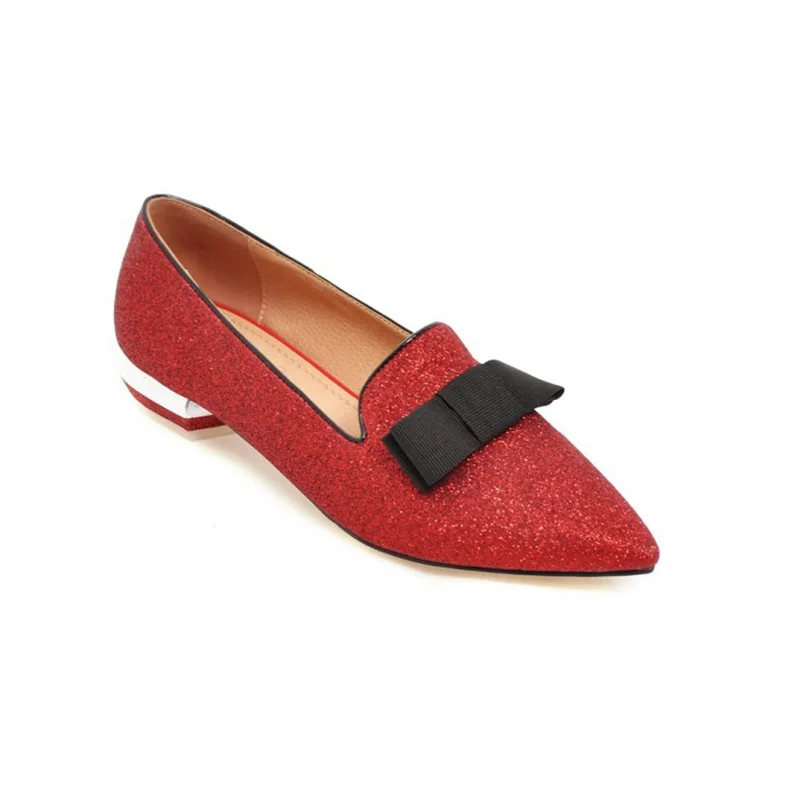 

2018 Spring Autumn New Arrivals Fashion Bling Shoes Woman Square Heel Sequined Cloth Pointed Toe Slip-On Tide Size 31-46