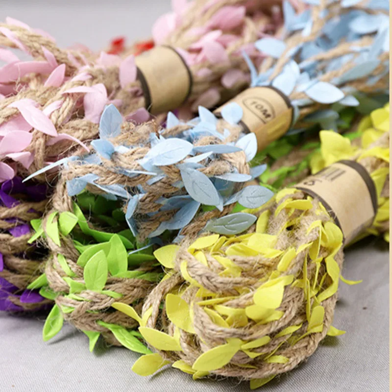 

10M Simulation Colorful Green Leaves Weaving Hemp Rope DIY Wedding Birthday Decoration Rattan Wreath Gift Bouquet Packaging Rope