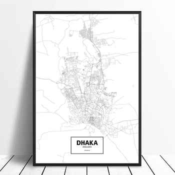 

Dhaka, Bangladesh Black White Custom World City Map Poster Canvas Print Nordic Style Wall Art Home Decor
