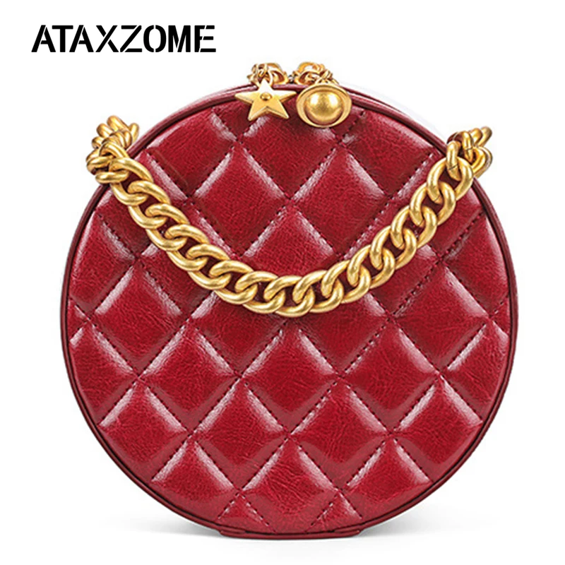 

HOT Circular Women Shoulder Tote Small Round Messenger Bags Crossbody Design Simple Mini Genuine Leather Bag Bolsa Handbag