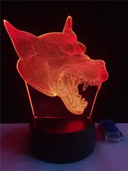 Голова Волка 3D лампы освещения RGB светодиодный USB Ночная Атмосфера свет многоцветный Сенсор Переключатель Touch удаленного Luminaria Home Decor стол