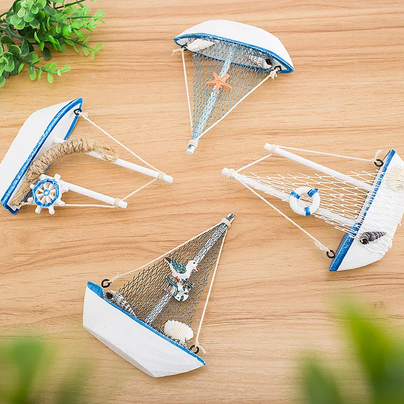 Mediterranean style 14cm boat sail model handmade creative home decoration  ornaments