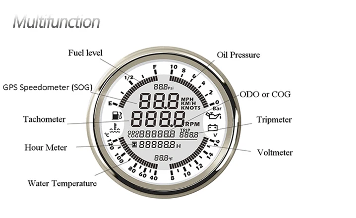 85 мм Автомобильная лодка gps Спидометр многофункциональный температура воды Уровень топлива вольтметр датчик давления масла Тахометр