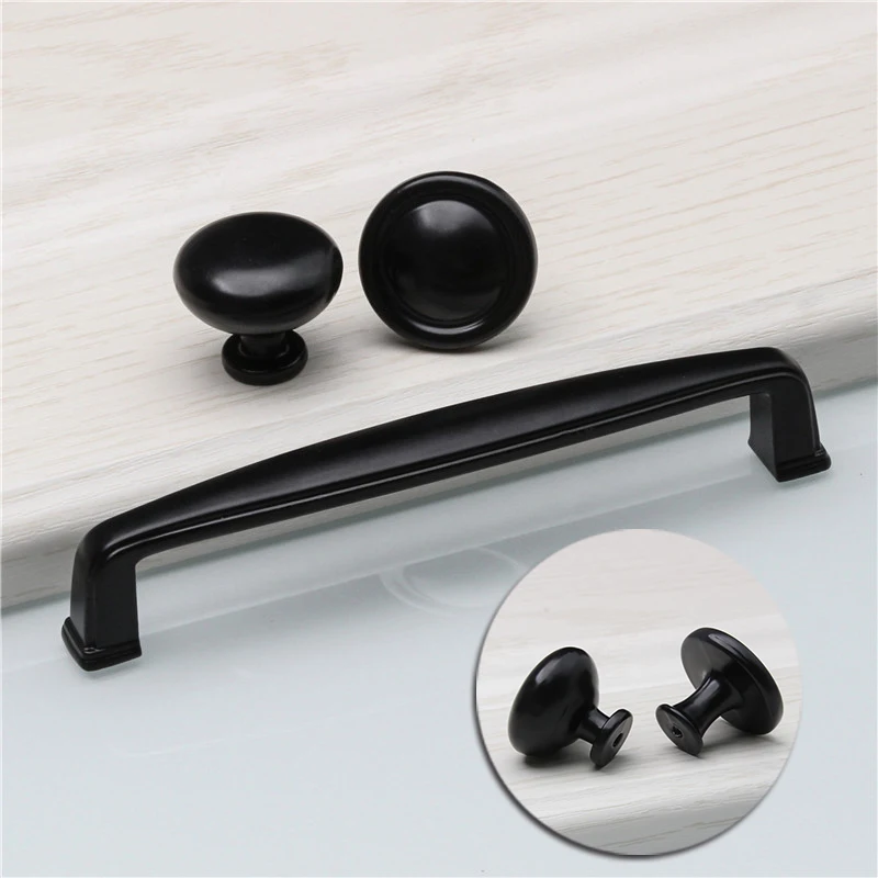 Simple Black Aluminum Alloy Door Handle Kitchen Cupboard Wardrobe