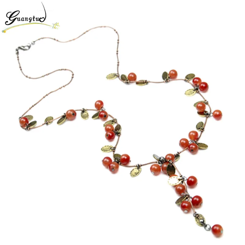 

Vintage Cute Cherry Long Chain Necklace Collares For Women Summer Fashion Jewelry Bohemia Style Choker