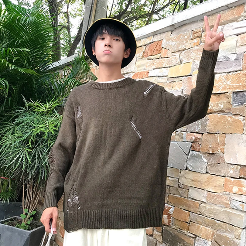 5 Colors Knitted Male Sweater Round Neck Loose Long Sleeve Korean Pullover Sweater Men Fashion Sueter 4