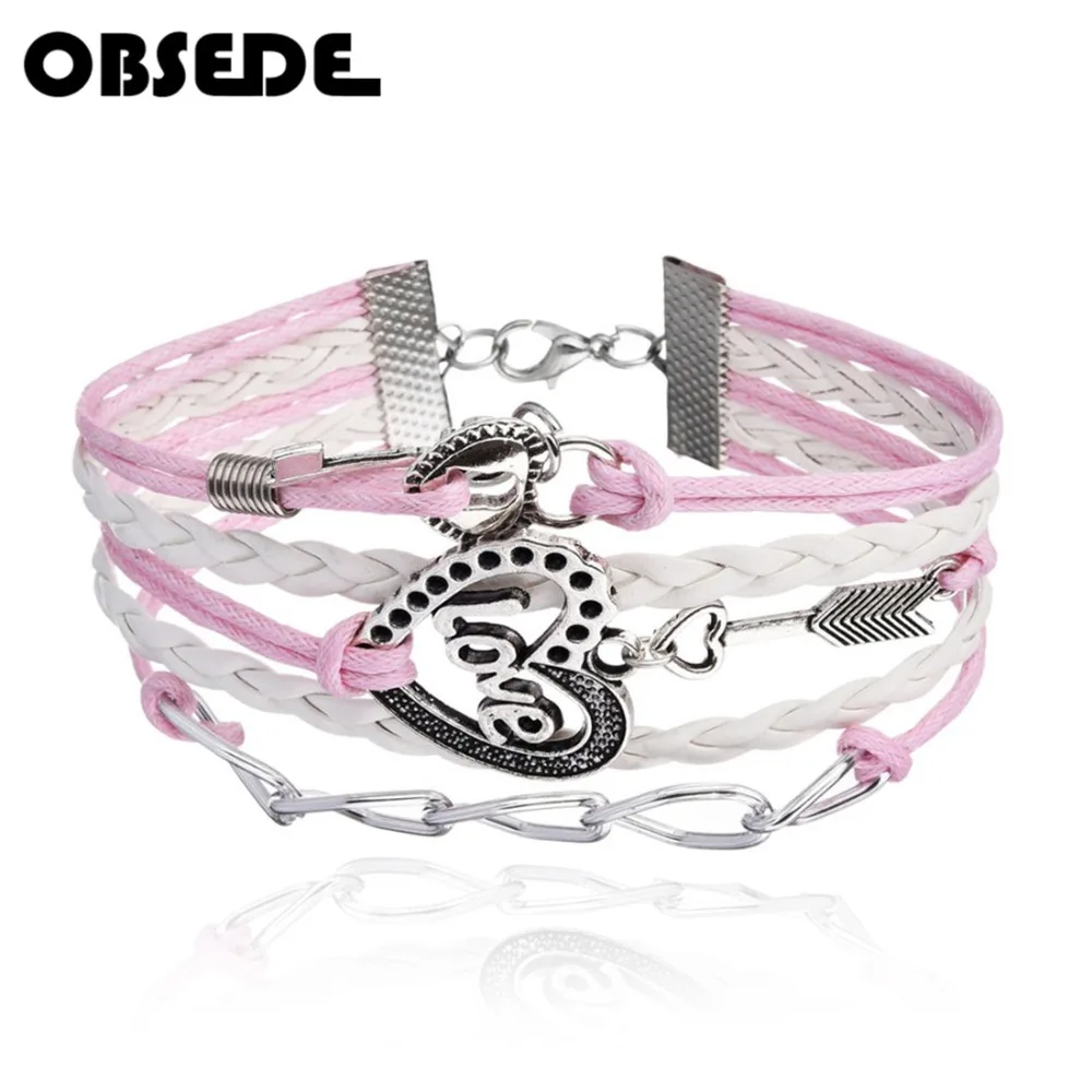 

OBSEDE Multilayer woven leather Braided Bracelets Vintage Keys Locks Love Heart Charm bracelet Bangle for Women Girl bridesmaid