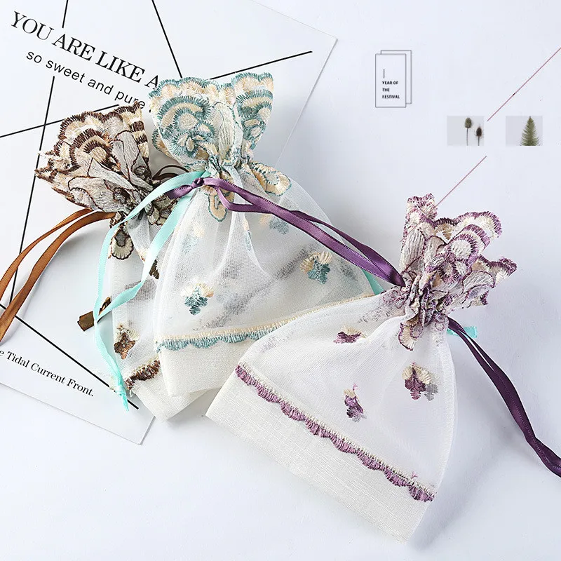 

60 x (5"*7")Creative Colorful Yarn Drawstring Lace Bags Upscale Jewelry Package Gift Wrapper Pouches