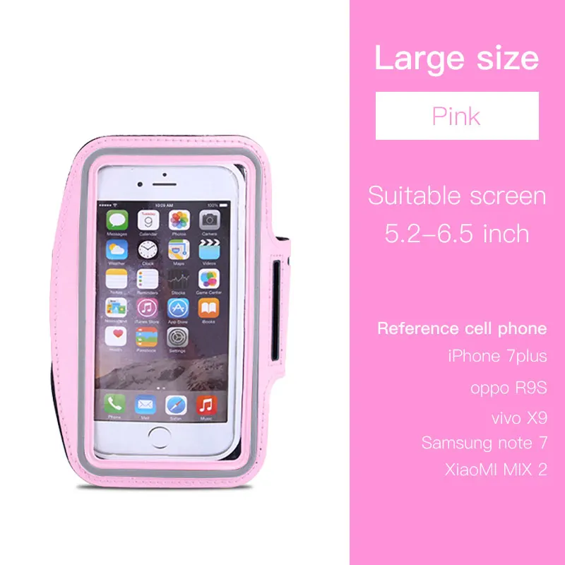 Спортивная водонепроницаемая повязка для бега 4,0~ 6,5 дюймов, чехол для мобильного телефона, чехол для iPhone 7 8 Plus, samsung Xiaomi, чехлы для телефонов Huawei, повязка на руку - Цвет: Large Pink