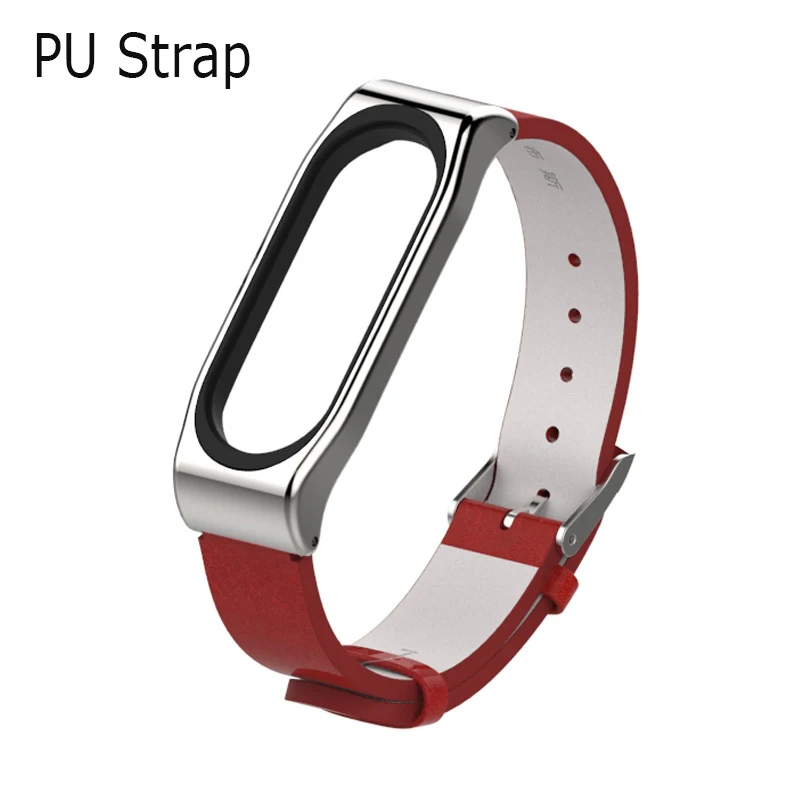 Для Xiaomi mi Band 3 из искусственной кожи ремешок металлическая рамка для mi Band 3 умный браслет PU Plus кожаный ремешок для mi Band 3 Аксессуары - Цвет: PU-red silver