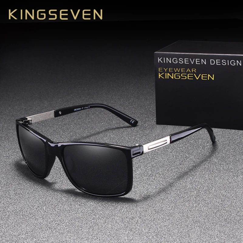 Мужские солнцезащ. Очки в квадратной оправе KINGSEVEN черно серые солнцезащитные