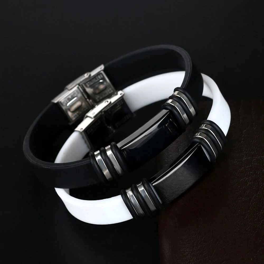 Personalized Jewelry Stainless Steel Smooth Glossy Silicone Bracelet Men Vintage Titanium Steel Cuff Bracelet