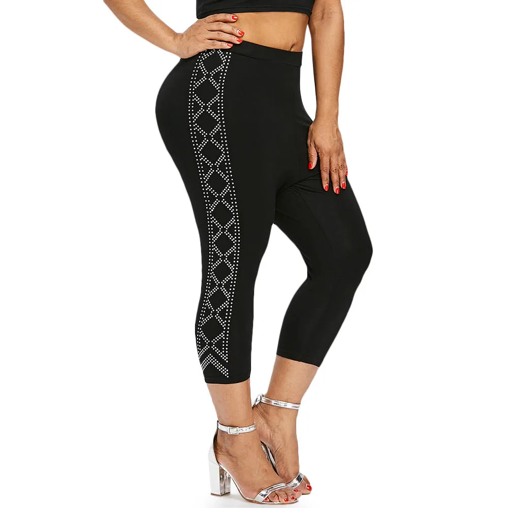 Gamiss Women Summer Plus Size 5XL Capri Rhinestone Leggings Women Big ...