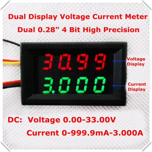 RD двойной светодиодный дисплей 4 бит 0,28 Цифровой Амперметр Вольтметр автомобильный измеритель напряжения постоянного тока 0-33,0 в/1 а/3 А 5 проводов [4 шт./лот] - Цвет: red green