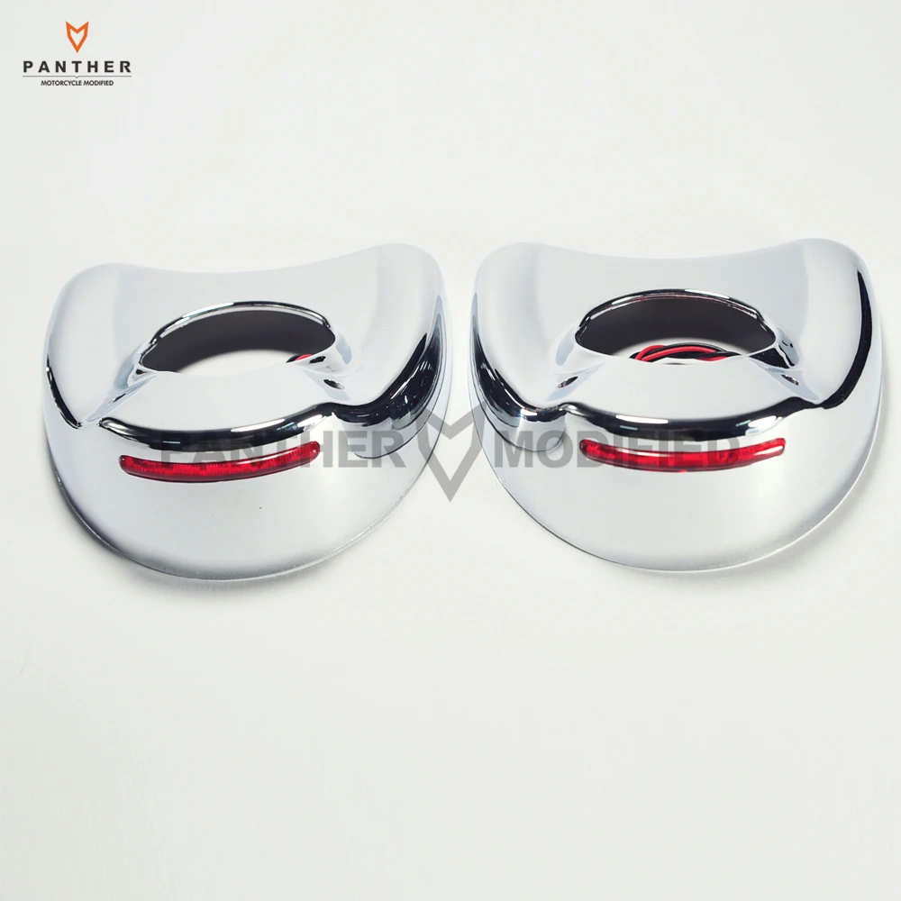 

RED LED Chrome Fairing Mount Motorcycle Side Mirror Cover Shell case for Harley Electra Glide 1996-2016