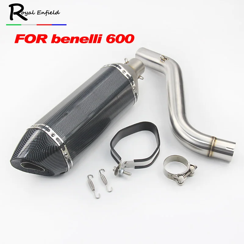 

Slip On For BJ300 BN600 Modified Motorcycle Exhaust Middle Link Pipe Carbon Muffler With Sticker DB Killer For Benelli 300 600