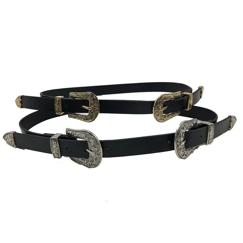 Boho Lady Vintage Metal Leather Double Buckle Waist Belt Waistband belts for Women Fashion Accessory 40FE0208