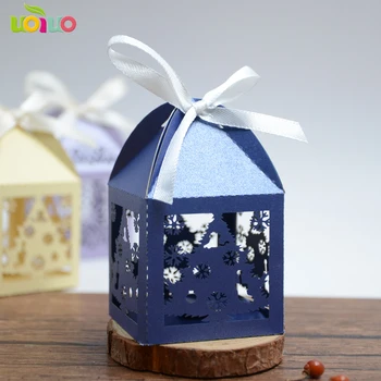 

navy blue Romantic Wedding Favor Boxes and Bags Laser Cut Gift tree Candy Boxes for Chirstmas Decoration Birthday Party