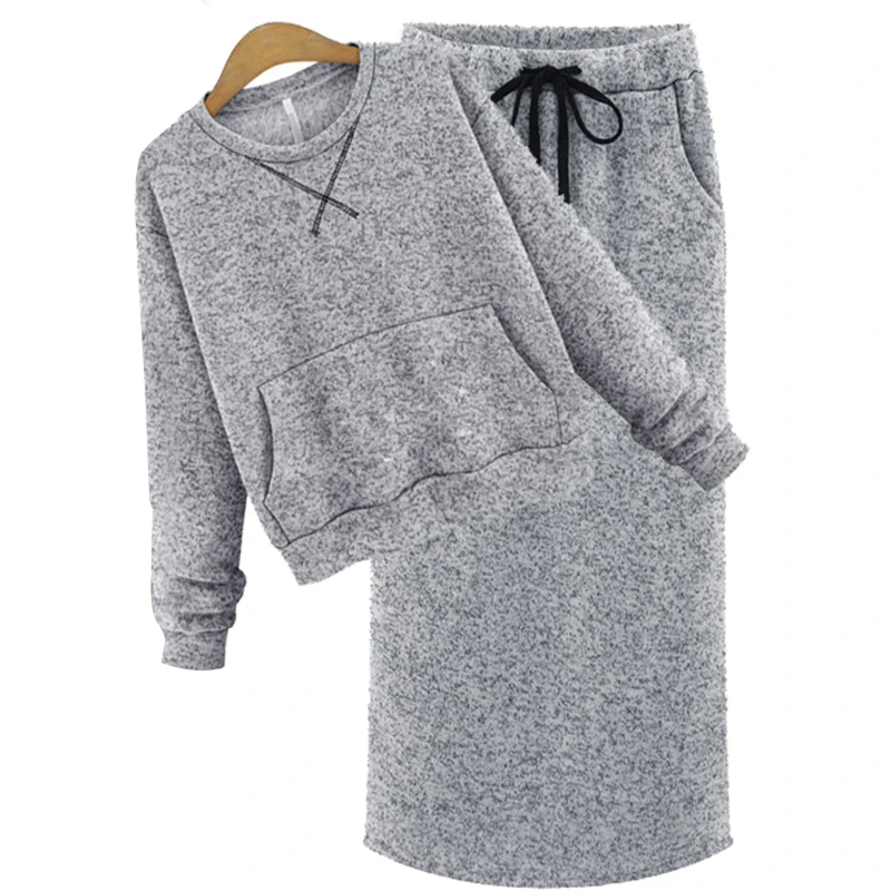 Fashion Autumn Winter Long Sleeve High Waist Knit Women Sweatshirts two 2 pc skirt sets o-neck cutton hoodies Tracksuit suit Fashion Autumn Winter Long Sleeve High Waist Knit Women Sweatshirts two 2 pc skirt sets o-neck cutton hoodies Tracksuit suit