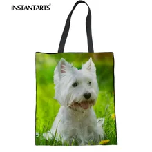 INSTANTARTS Сумки-холсты Для женщин хлопчатобумажная сумка для магазина белый, высокогорный Уайт терьер принт многоразовый тотализатор сумка женская рука льняная ткань мешок