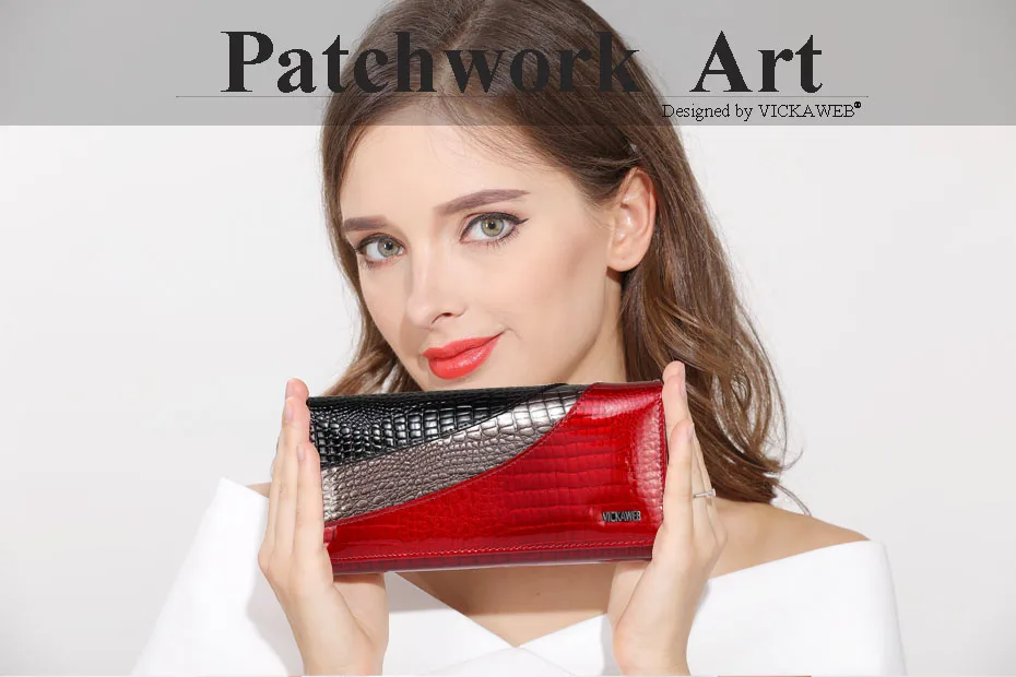 VICKAWEB Wallet Female Patchwork Long Women Wallets Genuine Leather Purses Ladies Vintage Hasp Purse Alligator Standard Wallets-AE150-1-001