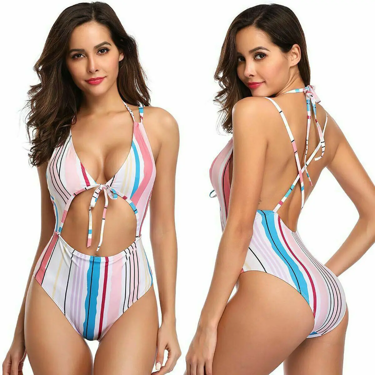 

Women One-piece Striped Swimsuit Swimwear Swimming Costumes Beachwear NEW